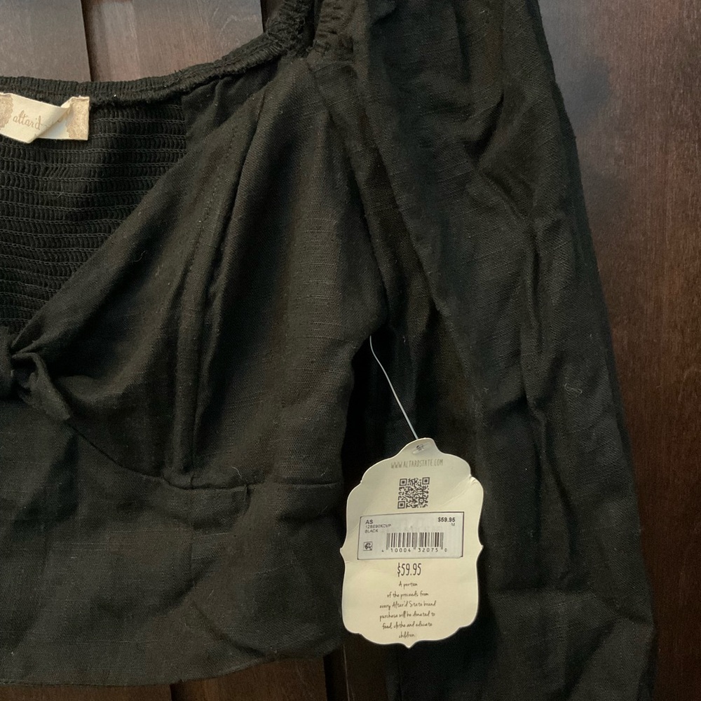 Altar’D State Cropped Black Tie Front Shirt - Picture 2 of 3